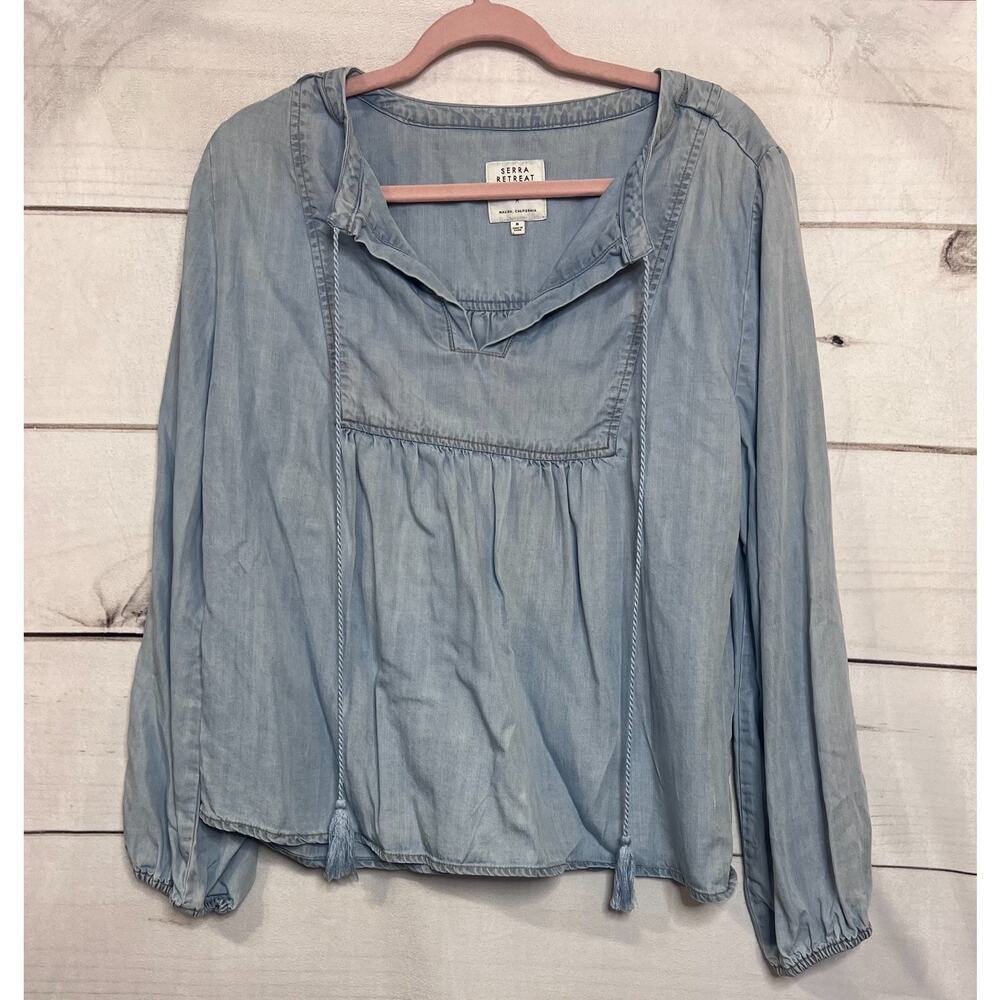 Serra Retreat by Joie Rucker Light Denim Long‎ Sleeve Top Size M